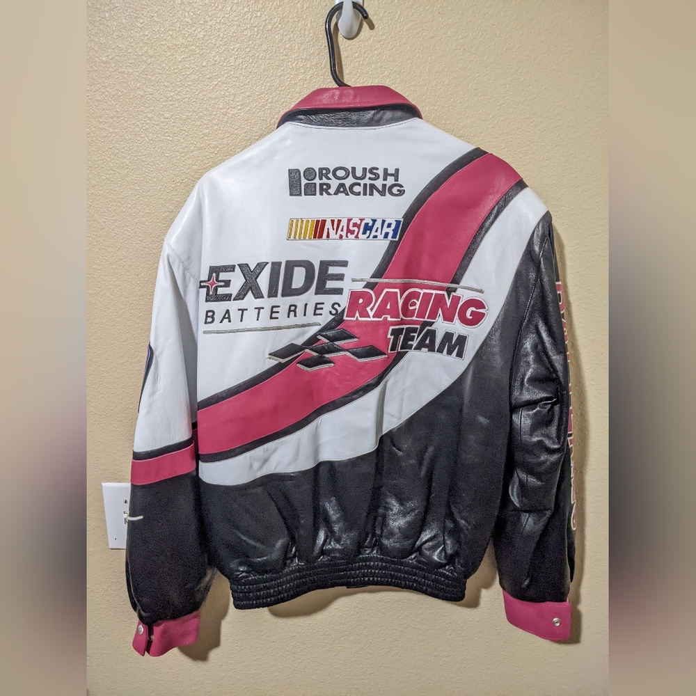 90s Jeff Burton Nascar Exide Batteries Leather Jacket - S